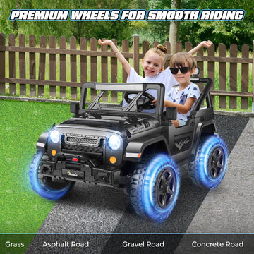 Hikole 24V 4X4 Ride On Toys For Big Kids - 4Wd/2Wd Switchable 2 Seater Power Car Wheels With Remote Control, 4X200W Motors, 5 Mph Max Speed, Music, Electric Car For Boys Girls, Black