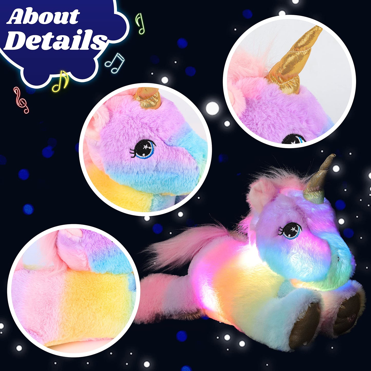 Cuteoy Plush Unicorn Nightlight Toy, 13" Pink Fabric, LED Glowing, Singing Lullabies, Perfect Gift for Kids, Boys & Girls