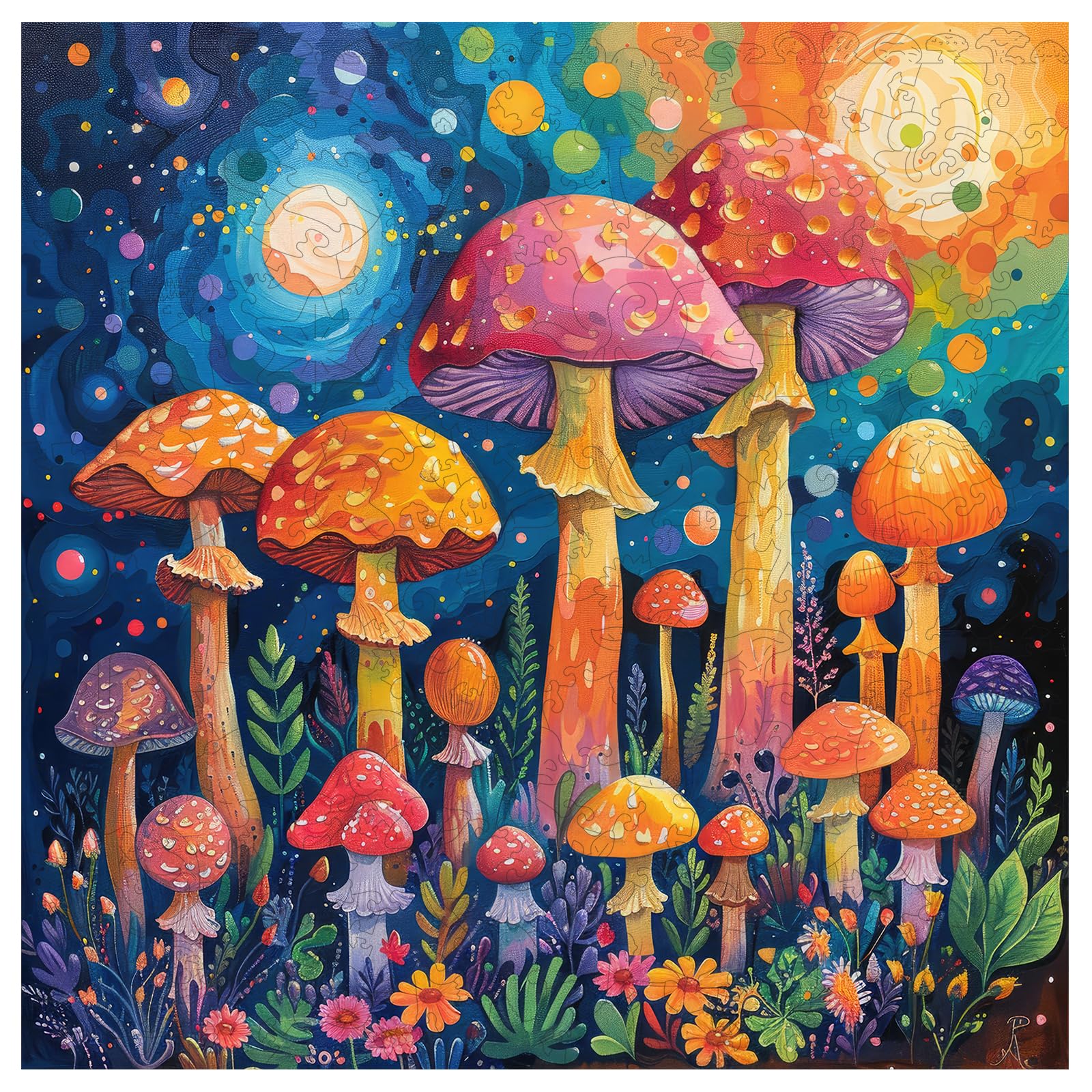Jiroinlly Wooden Puzzles for mature-themeds 200 Pieces  Mushroom Wooden Jigsaw Puzzles for mature-themed and Kids  11.2 inch Medium Size Family Reunion Puzzle  Valentine's Day Puzzle Gift for Lovers Friends Family