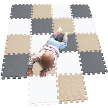 Mqiaoham Children Puzzle Mat Play Mat Squares Play Mat Tiles Baby Mats For Floor Puzzle Mat Soft Play Mats Girl Playmat Carpet Interlocking Foam Floor Mats For Baby White Beige Grey 101110112