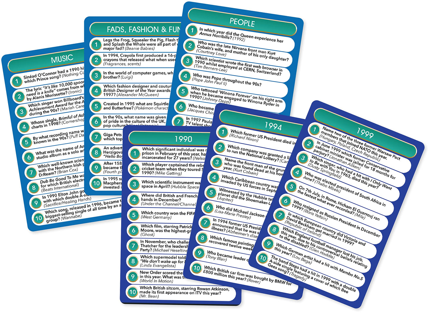 Cheatwell Games Top Trivia 1990'S - A Decade Of Trivia Travel Pack Card Game - 1000 Quiz Questions - For Ages 14 And Up