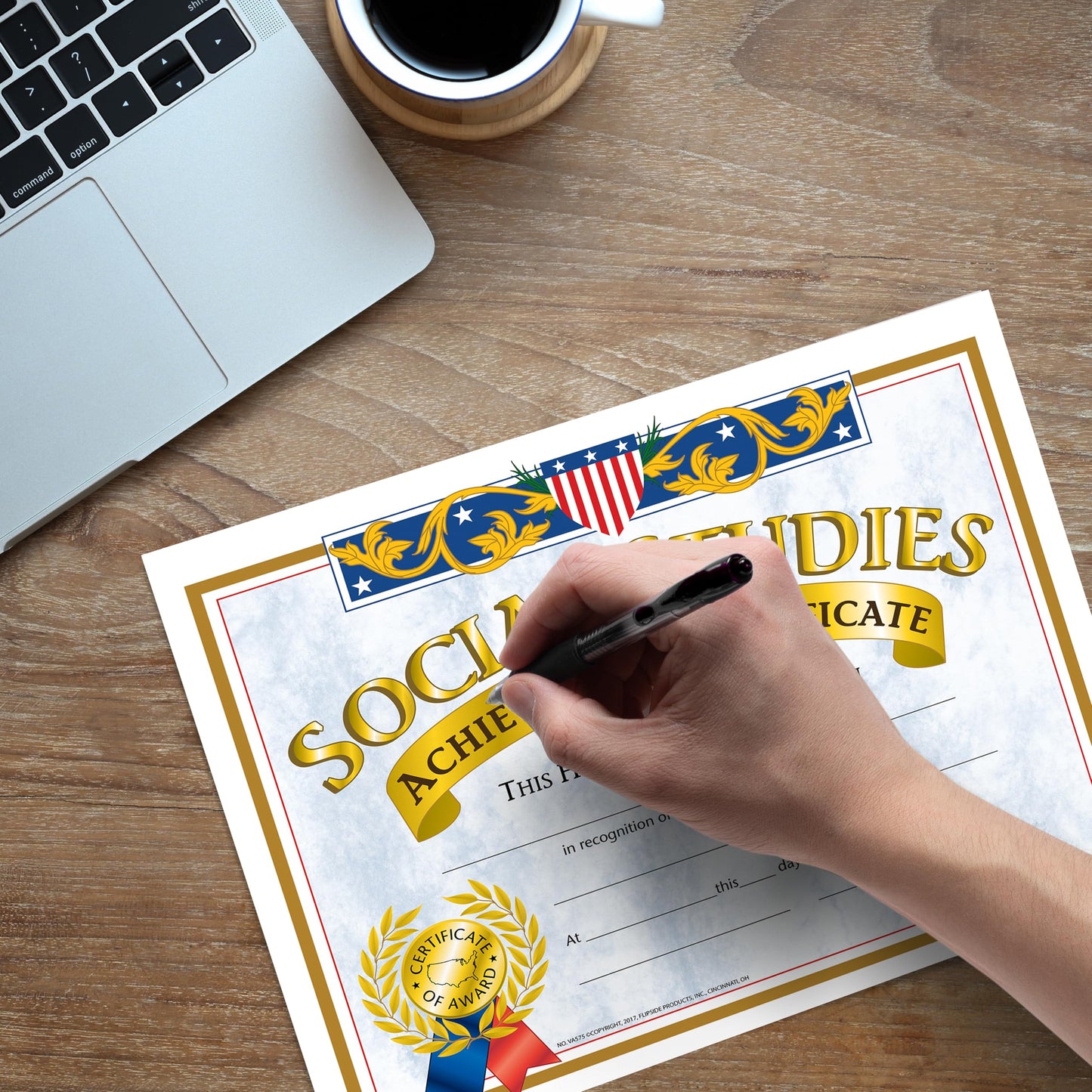 Hayes Social Studies Achievement Certificates, Gold-Bordered Awards With Light Blue Marbled Design, Customizable Award For Students, Full-Color Glossy Design, 8.5' X 11' - 30 Pack