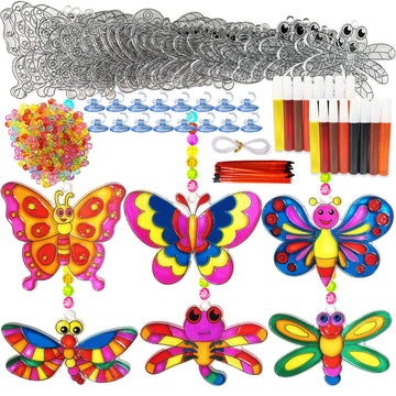 Ayhuhra 30 Sets Butterfly Suncatchers Crafts Kit Dragonfly Suncatcher DIY Window Paint Art Suncatcher Kits for Classroom Spring 