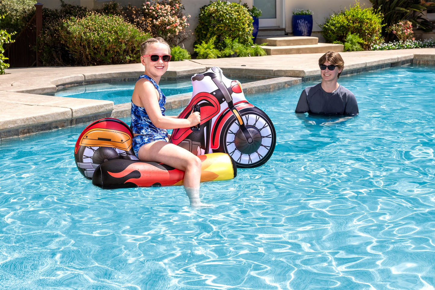 Poolmaster Inflatable Motorcycle Pool Float Toy for Kids, Large Red Vinyl, Model 81752