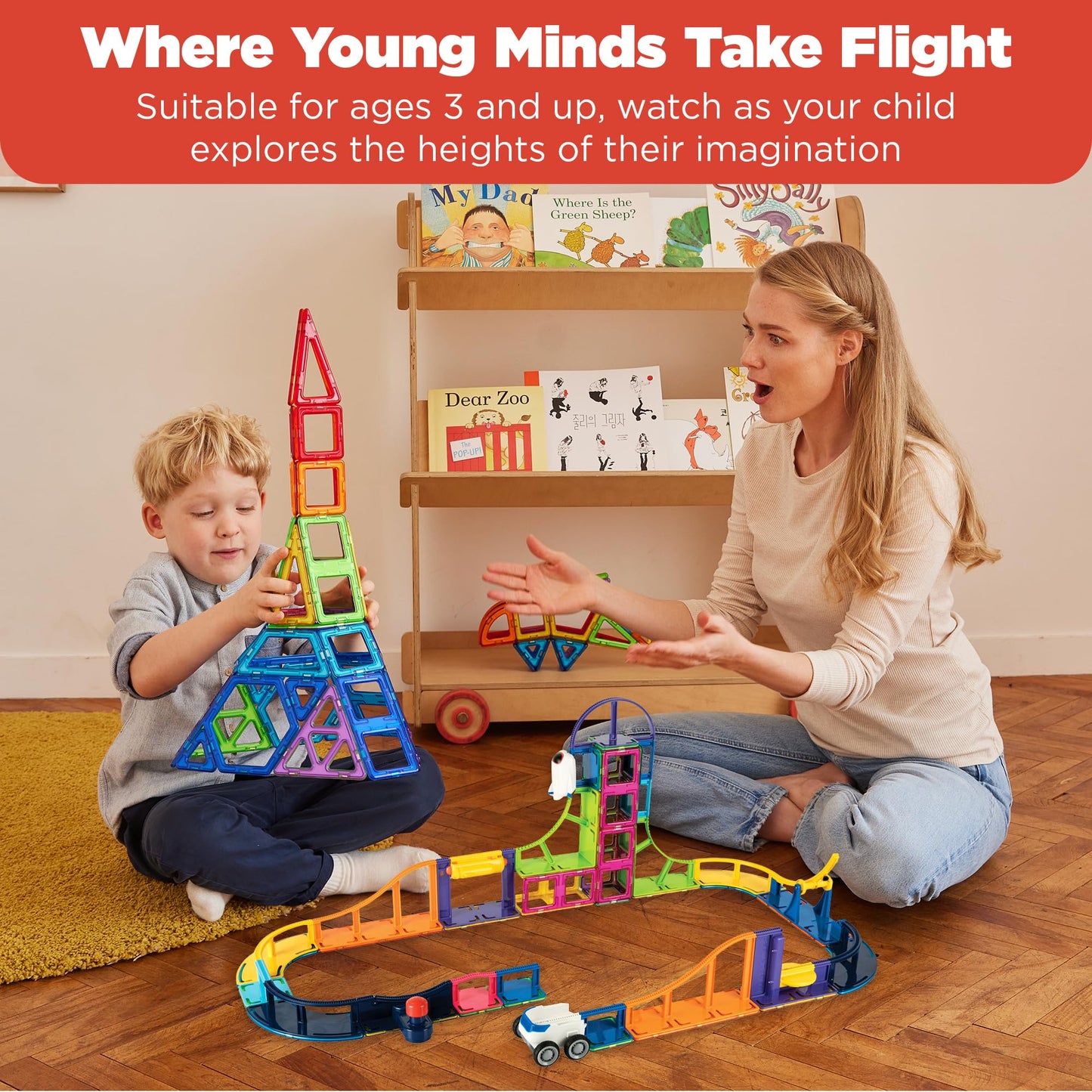 Magformers Sky Track Play 64Pc Set | Magnetic Tiles For Stem Development, Education And Critical Thinking | Magnetic Blocks And Building Tiles To Develop Problem-Solving Ability And Shape Recognition
