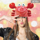 Puzzled DolliBu Red Crab Plush Hat - Super Soft Warm Hat With Ear Flaps, Funny Plush Party Crazy Hat, Stuffed Animal Crab Hallow