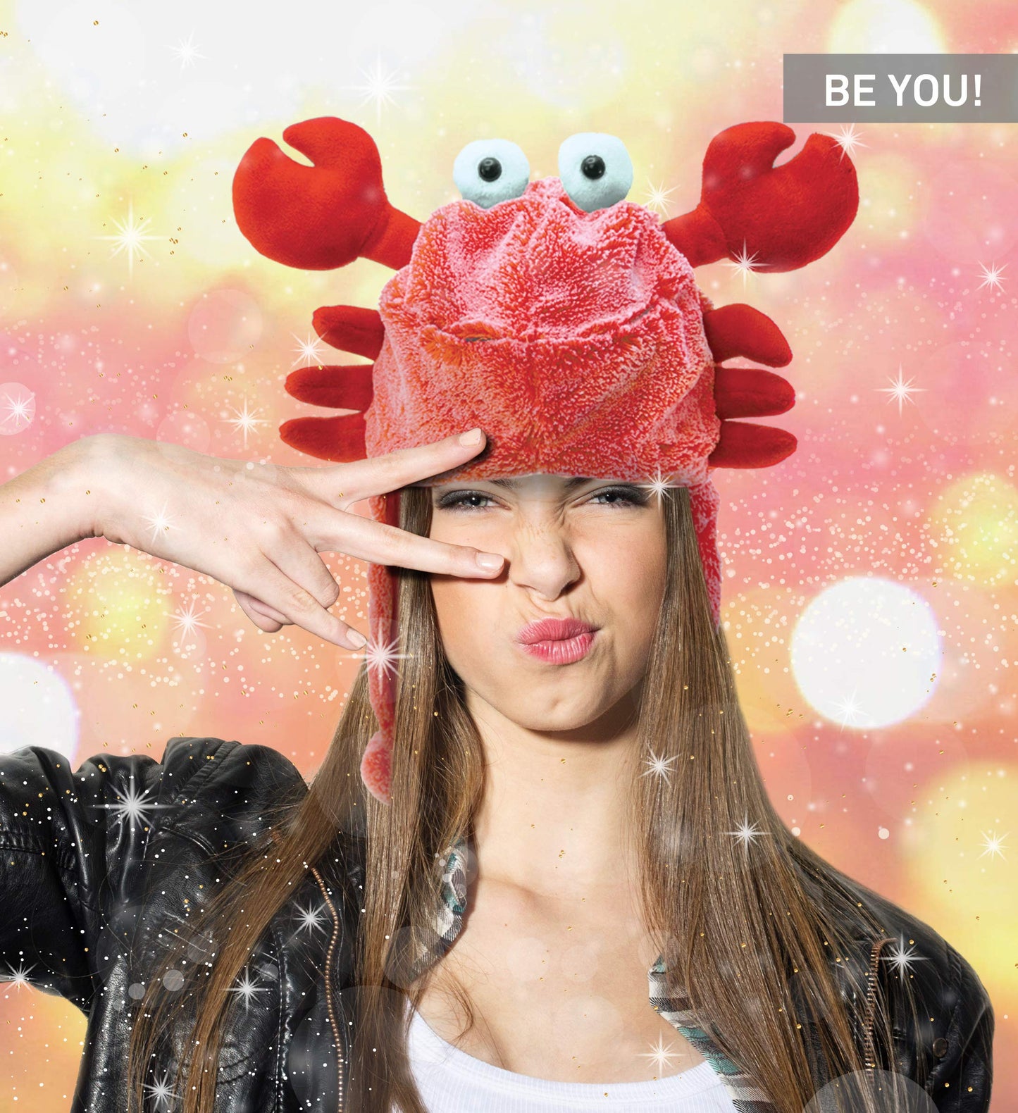 Puzzled DolliBu Red Crab Plush Hat - Super Soft Warm Hat With Ear Flaps, Funny Plush Party Crazy Hat, Stuffed Animal Crab Hallow