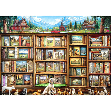 Blueforest - Dog Puzzles For Adults 1000 Pieces, Challenging Colorful Dogs Bookshelf Landscape Family Puzzle Difficult Animal Ji