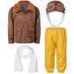 Pilot Aviator Costume Kids Coat Pants Hat Scarf Girl Boy Party Cosplay 5-6T Brown