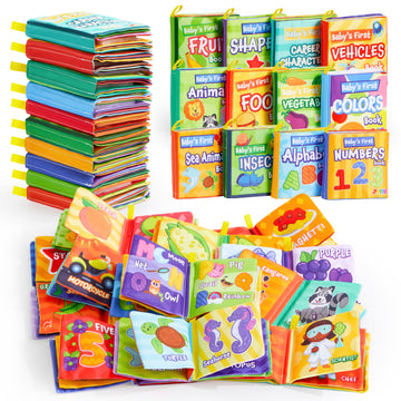 Joyin 12 Pcs Bath Books, Nontoxic Fabric Soft Crinkly Cloth Books, Waterproof, Bathtub Pool And Early Education First Toys For Infant Newborn Baby Toddlers Kids Birthday Gifts