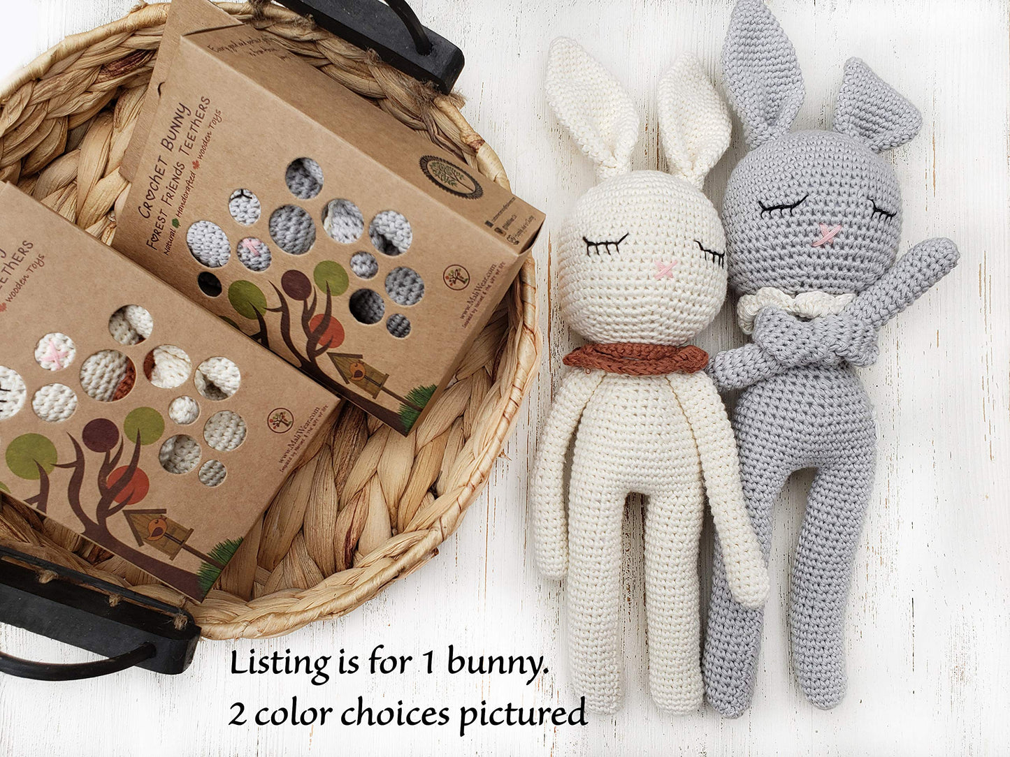 Cotton Crochet Bunny Doll Rattle Sleepy Head Bunny Toy | 13 Inch Baby First Stuffy Amigurumi Buddy Security Blanket Newborn Photo Prop (Gray Sleepy Bunny)