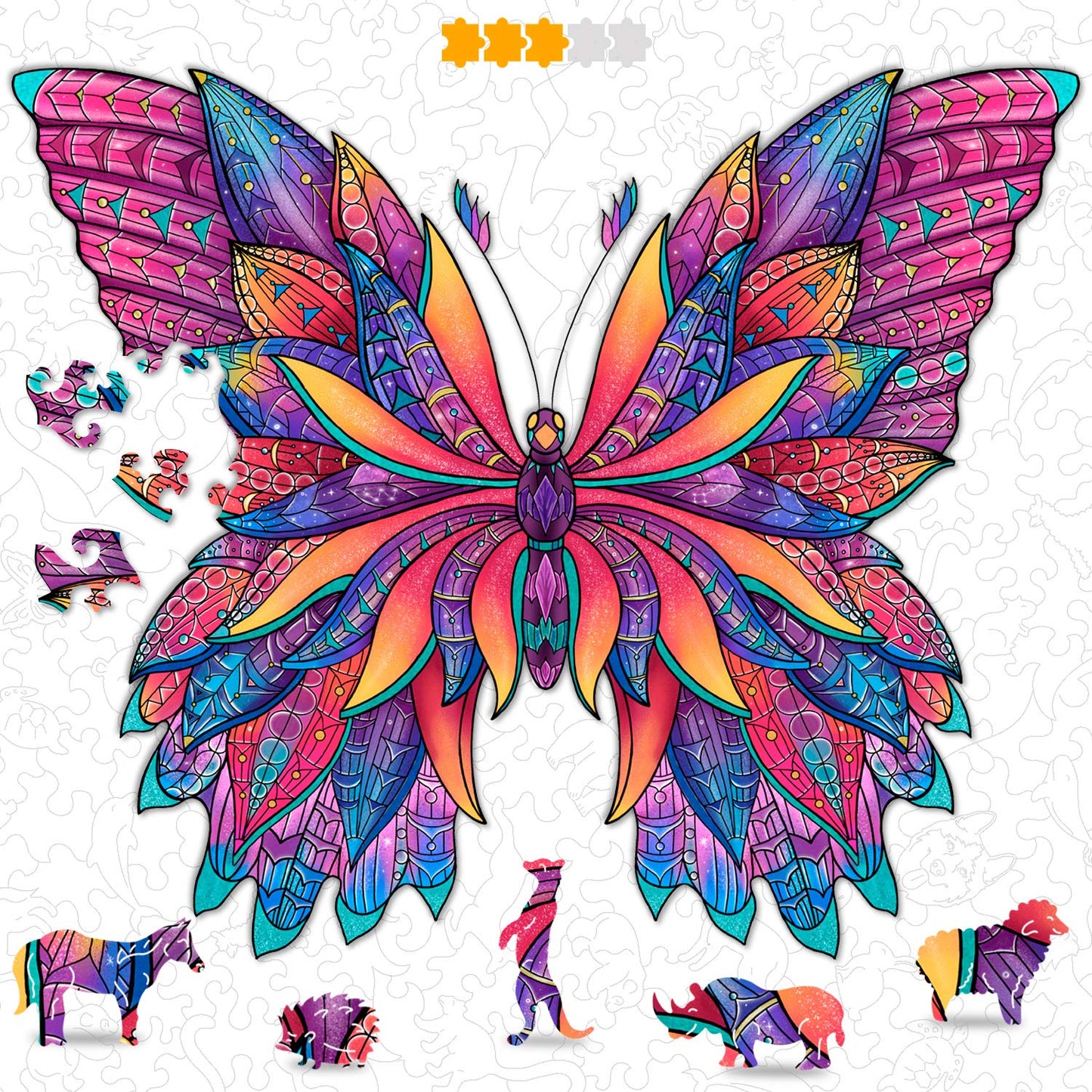 Hodslen Woods - Animal Wooden Jigsaw Puzzles for Kids (12+ Years) mature-themed  Teens  Family; Majestic Animal Shaped Natural Wood Puzzle  Medium Level 12.2x12.2 in. (31x31 cm) 130 pcs  L - Size - Butterfly