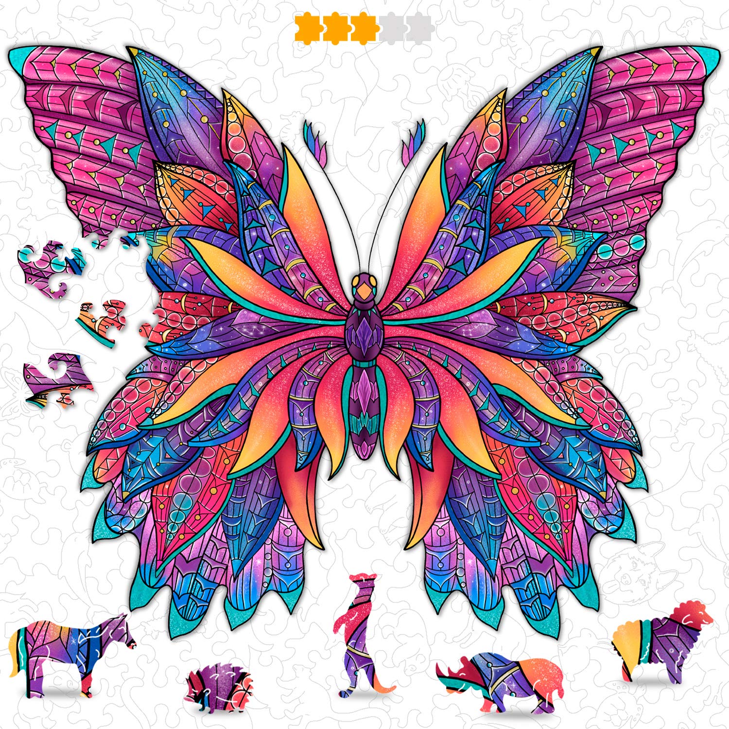 Hodslen Woods - Animal Wooden Jigsaw Puzzles for Kids (12+ Years) mature-themed  Teens  Family; Majestic Animal Shaped Natural Wood Puzzle  Medium Level 12.2x12.2 in. (31x31 cm) 130 pcs  L - Size - Butterfly