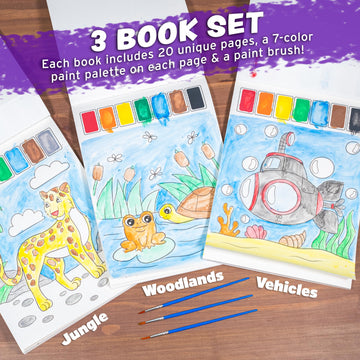 Imagination Works Paint With Water Books For Kids, 3 Pack | Watercolor Coloring Book Set For Toddler Activities | Mess-Free Kids