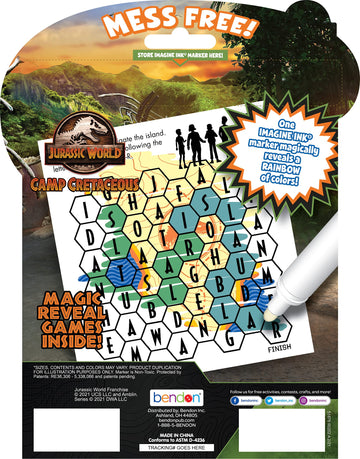 Bendon Jurassic World Coloring Book - Imagine Ink, Mess-Free, Multicolor, Model 51523, Paper