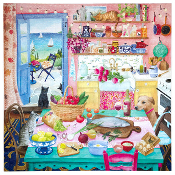 Eeboo Piece & Love: Pink Kitchen - 1000 Piece Puzzle - Adult Square Jigsaw, 23X23, Includes Image Reference Insert, Glossy Piece