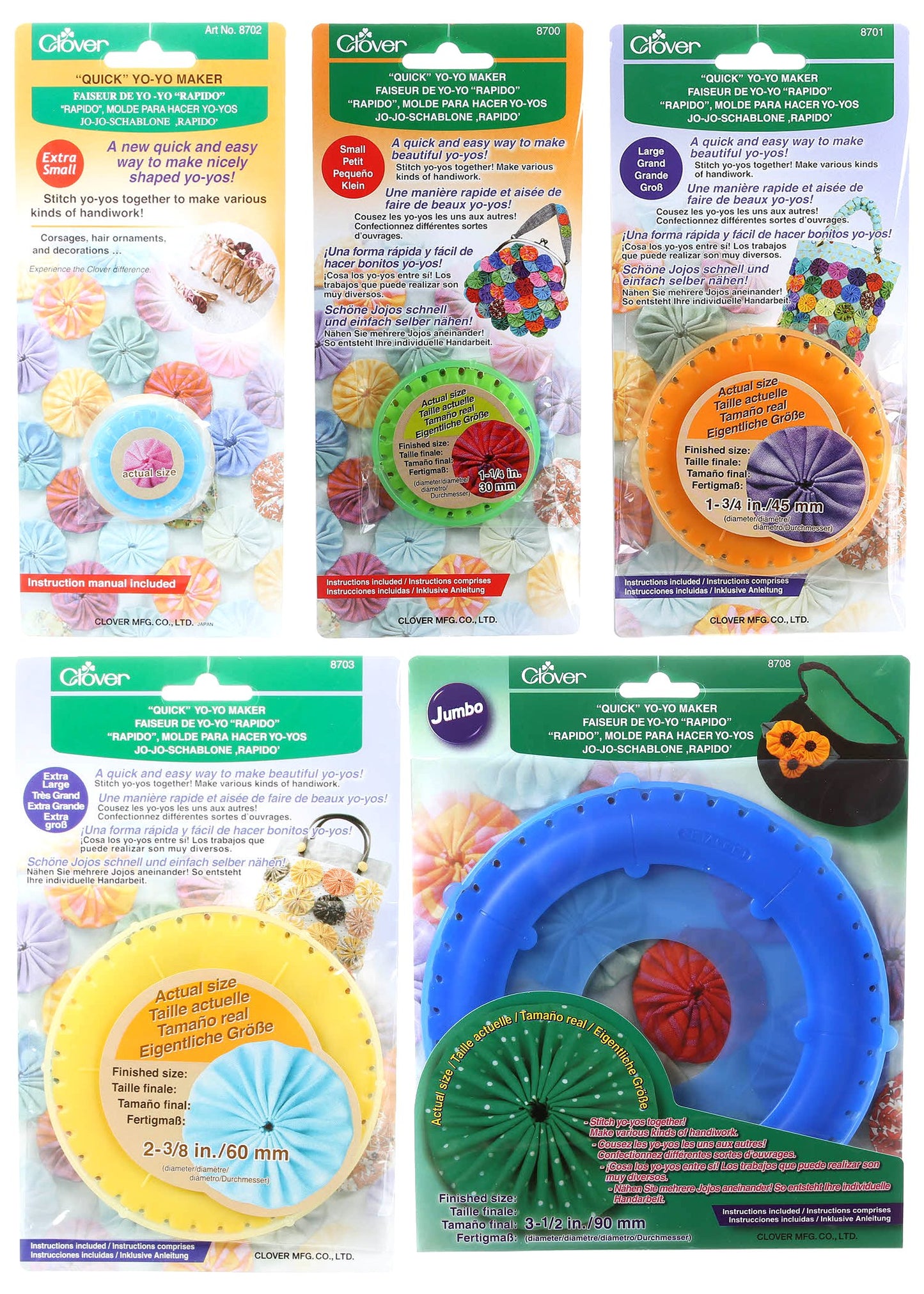 Bundle Of Five (5) Quick Yo-Yo Makers: Extra Small (Makes 3/4' Yo-Yos), Small (Makes 1.25' Yo-Yos), Large (Makes 1.75' Yo-Yos), Extra Large (Makes 2-3/8' Yo-Yos), And Jumbo (Makes 3.5' Yo-Yos)