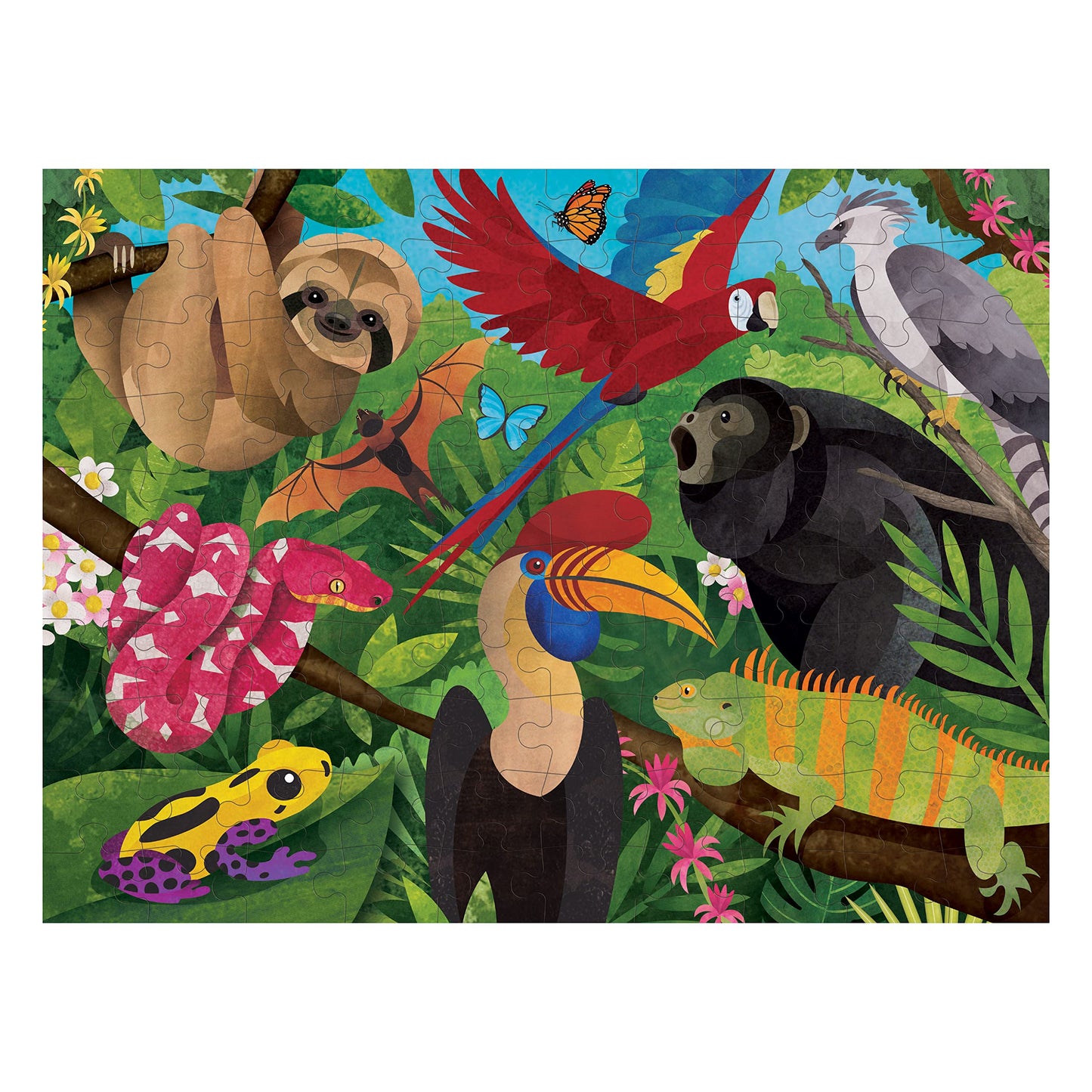 Mudpuppy Rainforest Above & Below - 100 Piece Double-Sided Puzzle With Unique And Colorful Illustrations Of Animals Above And Be
