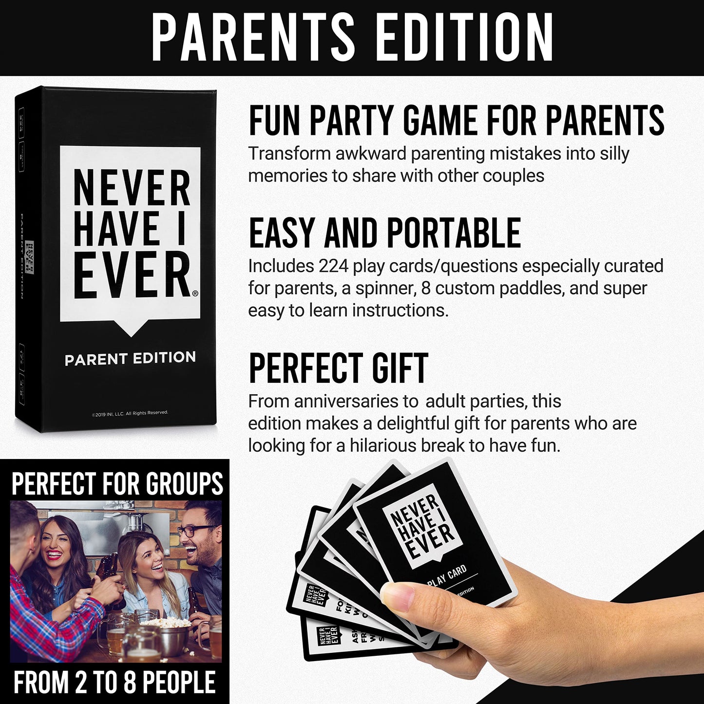 Never Have I Ever Card Game - Parent Edition, Fun Adult Party Game for Parents, Cardboard, Ages 17+