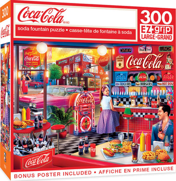 MasterPieces 300 Piece EZ Grip Jigsaw Puzzle - Coca-Cola Soda Fountain - Family-Friendly Fun - 18 x24