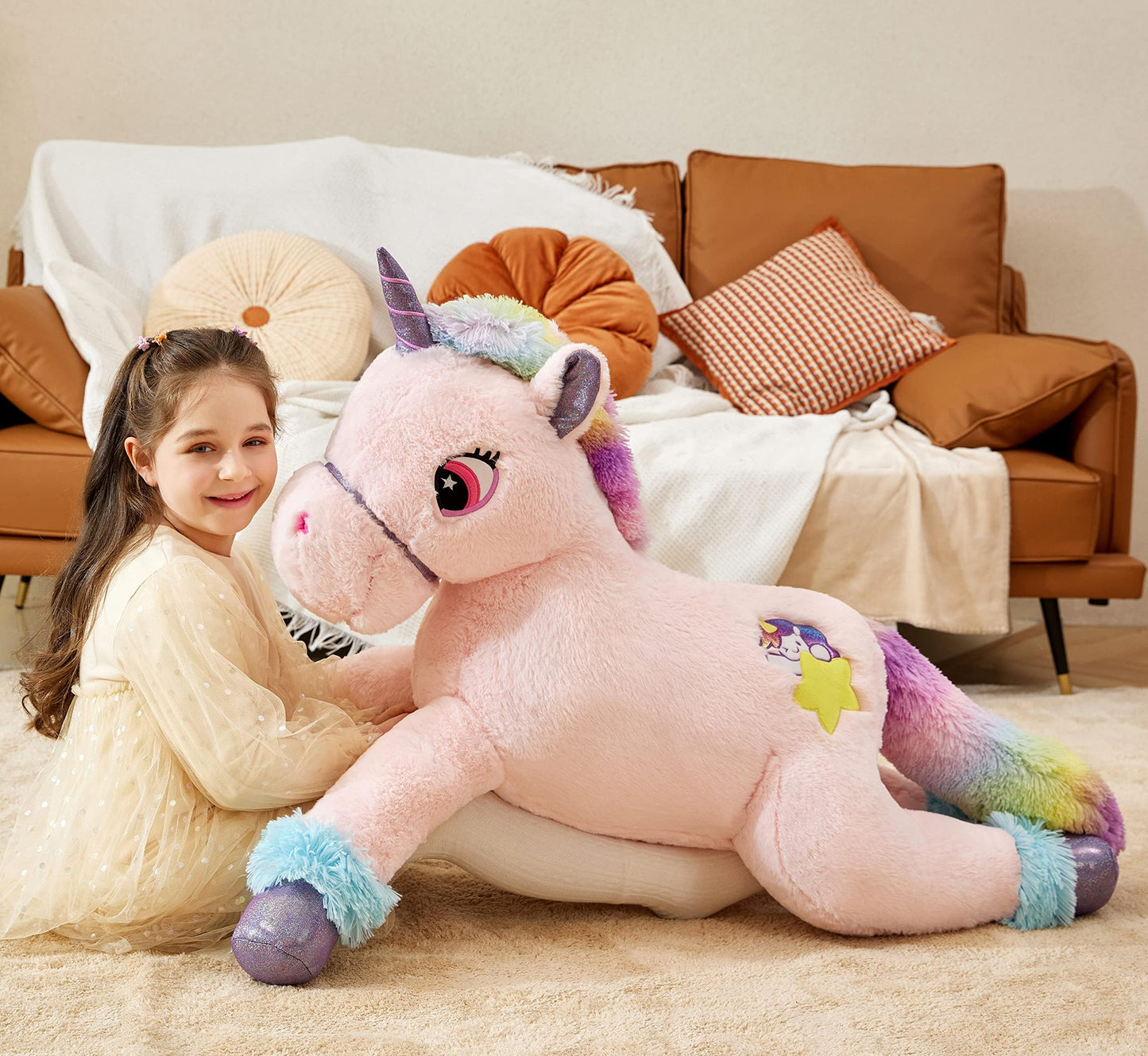 Ikasa Giant Unicorn Stuffed Animal Plush Toy,Big Large Jumbo Soft Toys,43' Huge Size Cute Fluffy Plushy Fat Oversized Plushie,Gifts For Kids Girls Boys (43 Inches, Pink)