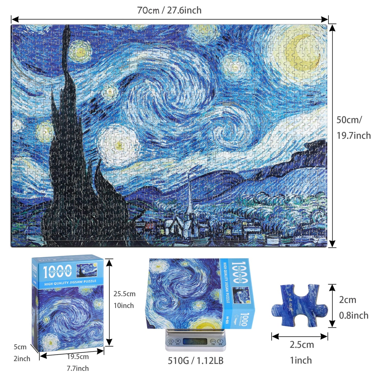 Puzzle For Adults 1000 Pieces Van Gogh Starry Night Puzzle Artwork Jigsaw Puzzle Family Game (Finish Size : 28''X 20'')