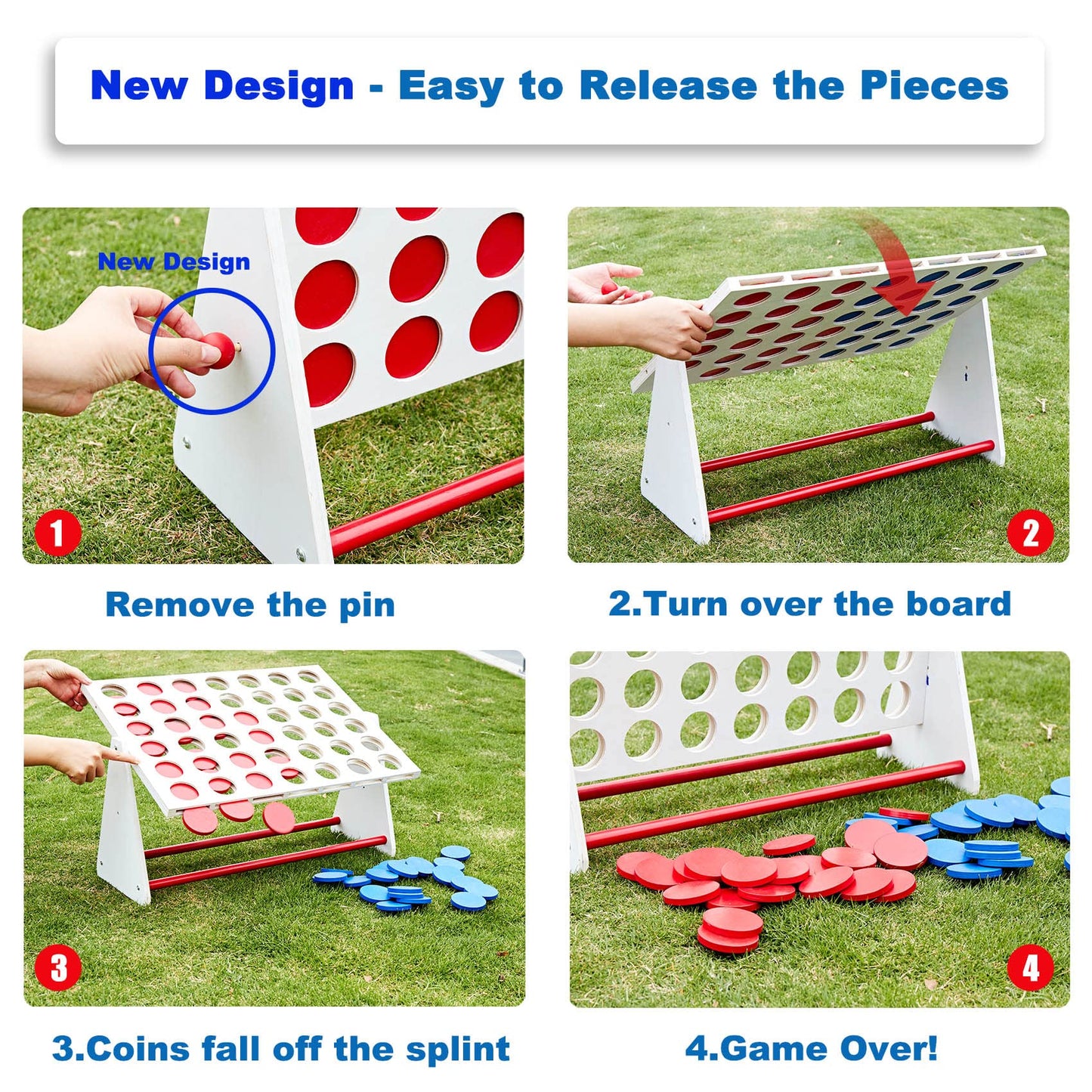 Apudarmis Portable Wooden 4 In A Row Game, Classic Wooden 4-To-Score Game Set With Coins & Carrying Bag-Indoor Outdoor Connect Game For Kids Adults Family