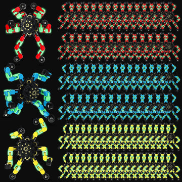 100 Pcs Funny Sensory Fidget Toy Bulk Transformable Chain Robot Finger Toys Fidget Spinners Stress Relief Fingertip Gyro Deformable Mechanical Spiral Twister Spinner Toy for mature-themed Kids ADHD (Glow)