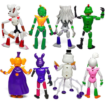 Toysvill 8 Pcs Inspired By Game Five Night Toys | Ultimate Custom Night | Fnaf Action Figure [Withered Bonnie, Orville, Mangle, Gator, Happy Frog, Roxanne Wolf, Chica, And Music Man]