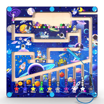 Magnetic Color And Number Maze - Montessori Toys For 3+ Year Old - Wooden Color Matching Learning Counting Puzzle Board -Toddler