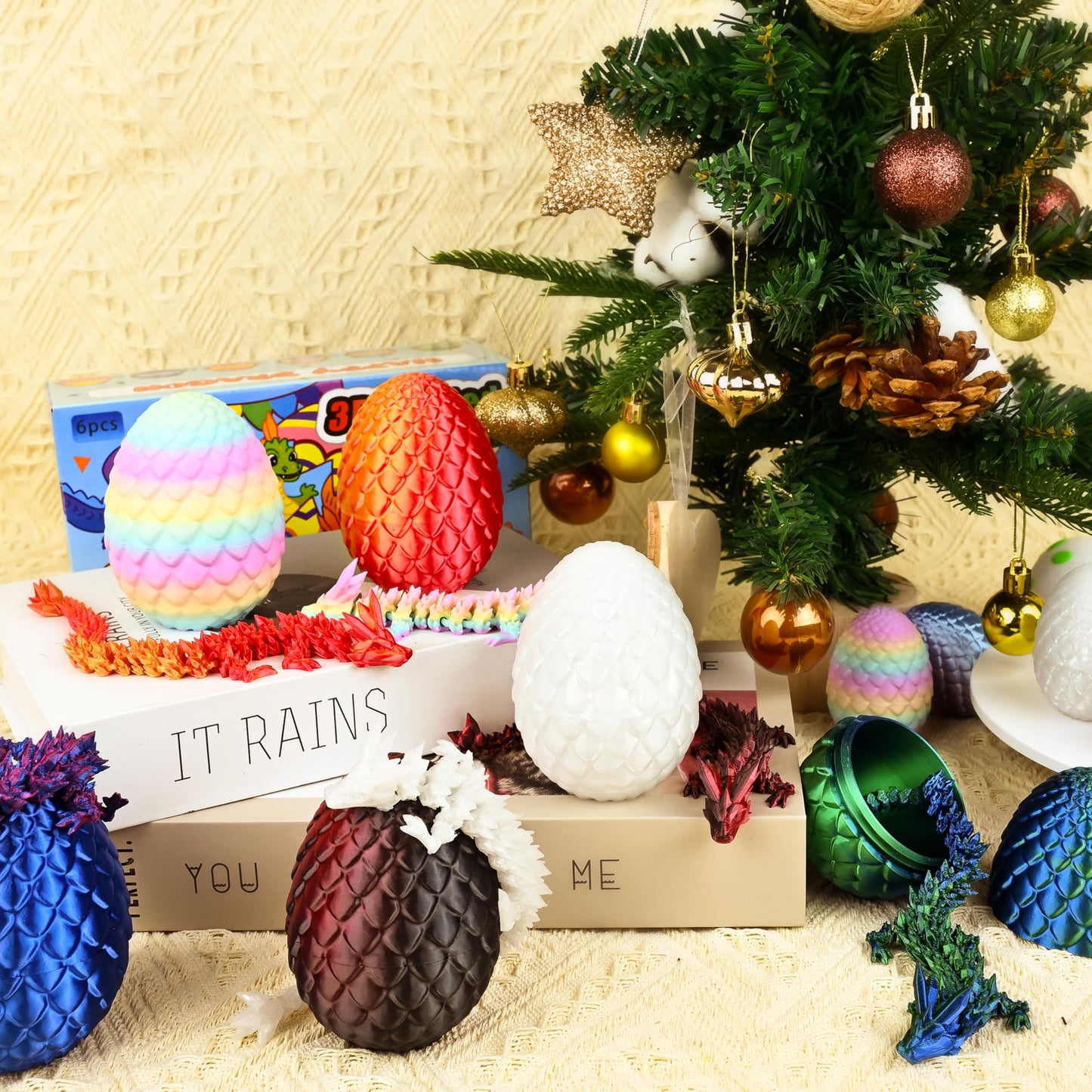 Impossmaker 6Pcs 3D Printed Easter Dragon Eggs With 3D Printed Dragon Inside, Easter Basket Stuffers Mini Dragon Egg Set Articul