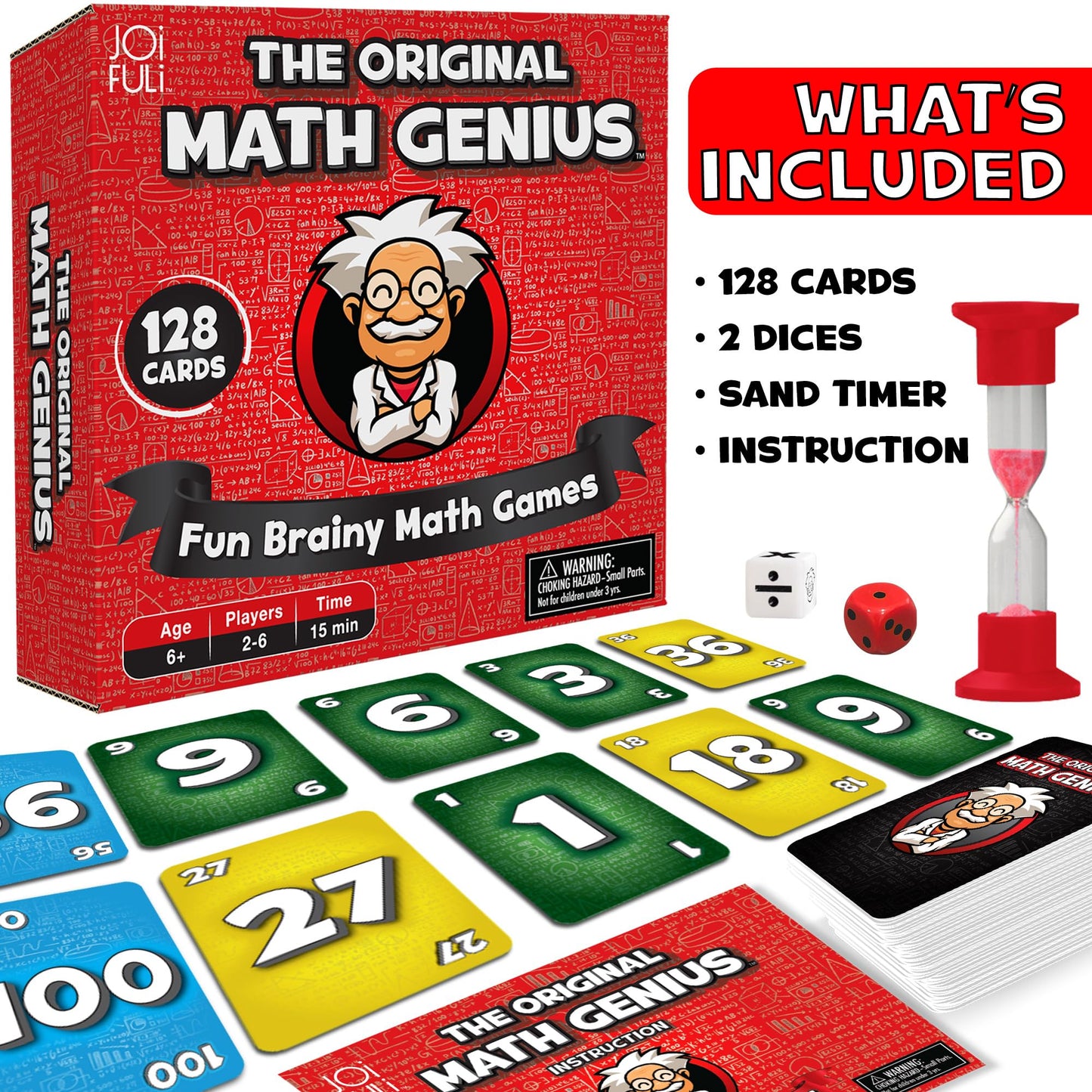 Island Genius JOiFuli Math Genius Card Game - Educational Addition, Subtraction, Multiplication, Division - Ages 6+, Red Black