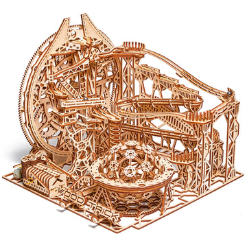 Wood Trick Wooden Marble Run Electric Motorized - 3D Wooden Puzzles For Adults And Kids To Build - 15X14 In - Roller Coaster Wooden Model Kits For Adults And Teens To Build