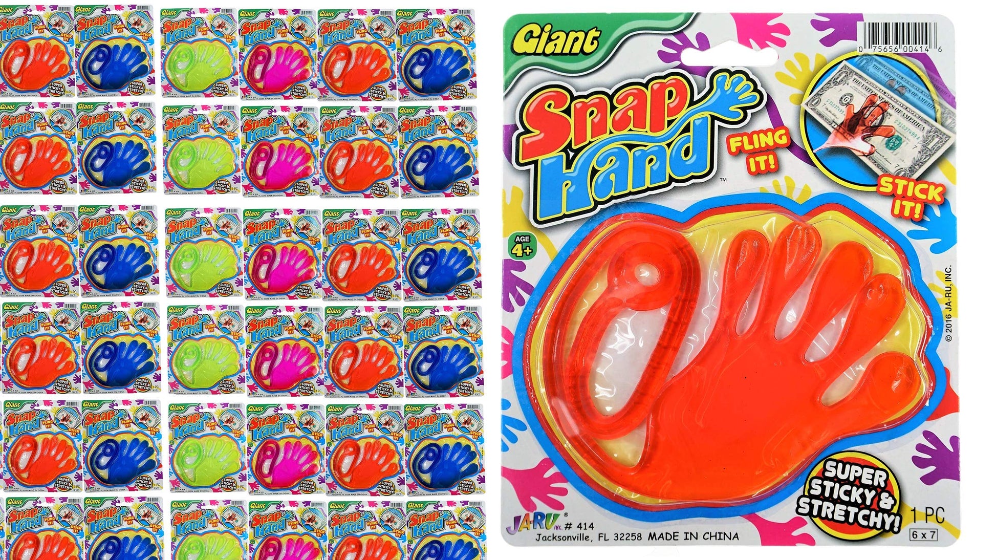 Ja-Ru Giant Stretchy Sticky Hands For Kids (24 Units Assorted) Sticky Hands Party Favors For Kids Goodie Bags. Bulk Treasure Box Toys For Classroom Prizes. 414-24S
