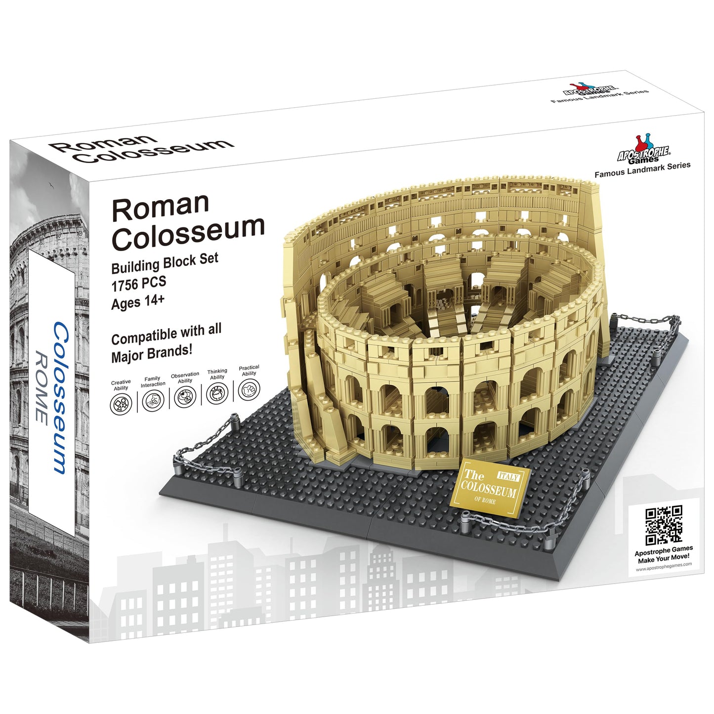 Apostrophe Games Roman Colosseum Building Block Set – 1756-Pieces Colosseum Model Building Blocks For Adults And Kids – Italy’S Colosseum Architecture Kit Famous Landmark Series