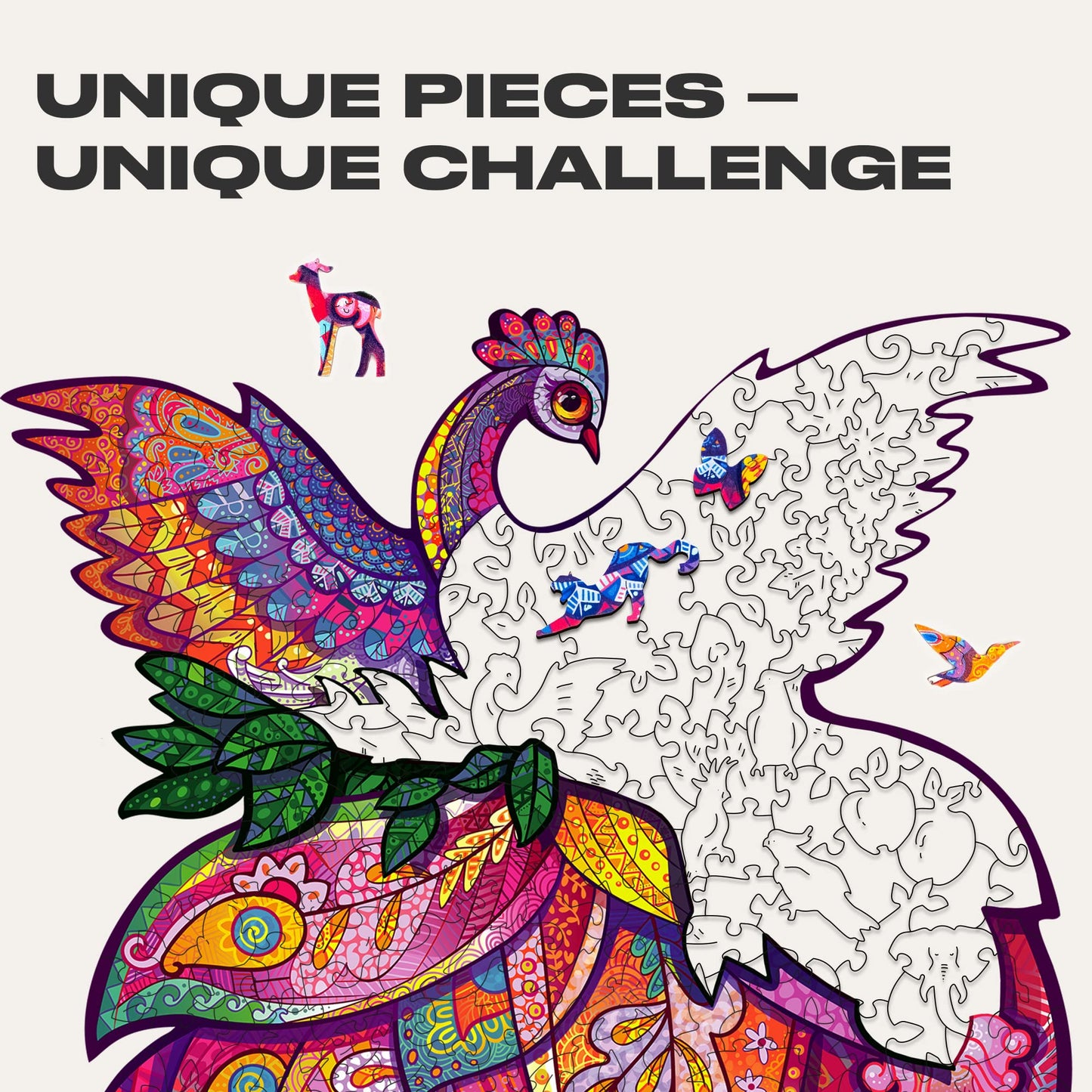 Unidragon Wooden Jigsaw Puzzles - Fairy Bird, 297 Pcs, King Size 11.6'X15.1', Beautiful Gift Package, Unique Shape Best Gift For Adults And Kids