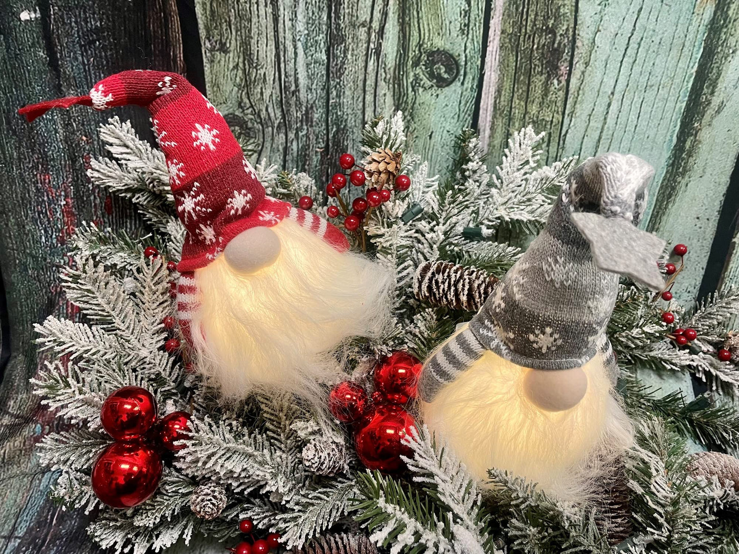 Gerson 7'' H Battery Operated Lighted Holiday Plush Gnome Figurine, Assortment Of 2