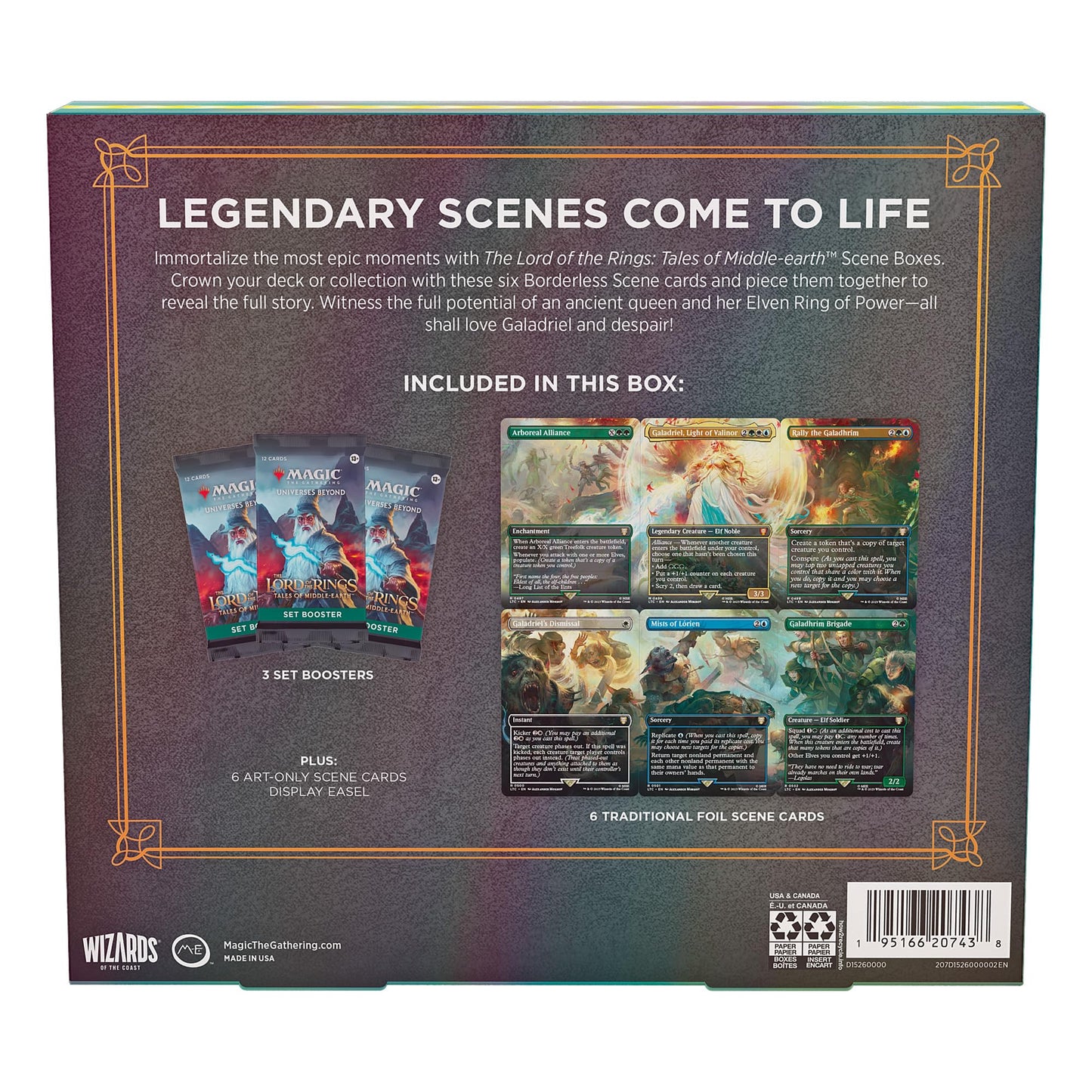 Magic The Gathering Scene Box - The Might of Galadriel, 6 Scene Cards, 6 Art Cards, 3 Set Boosters, Multicolor, Model D34840000