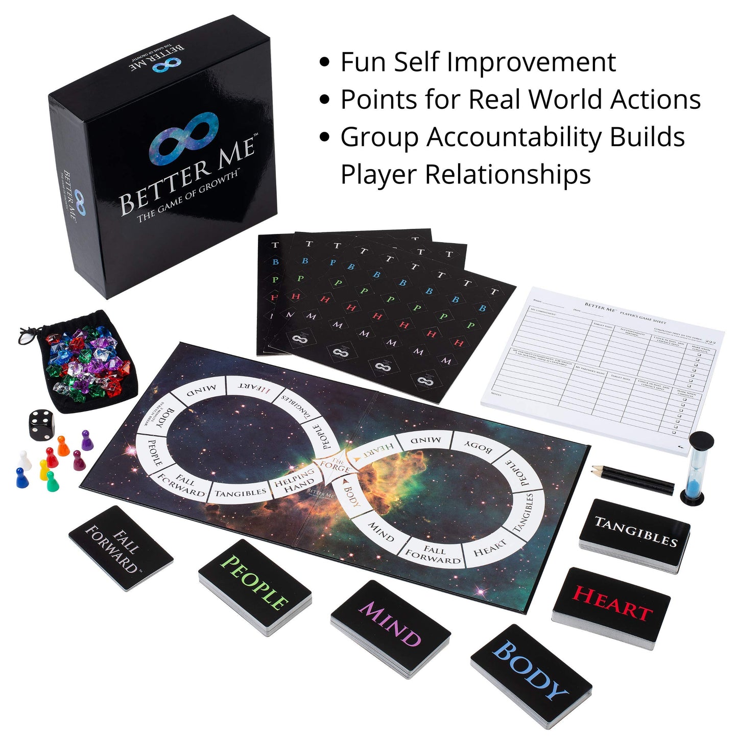 Better Me Self-Improvement Board Game - Fun & Connection for Couples & Friends, Black & Multicolor, Model SQ-945, Cardboard Material
