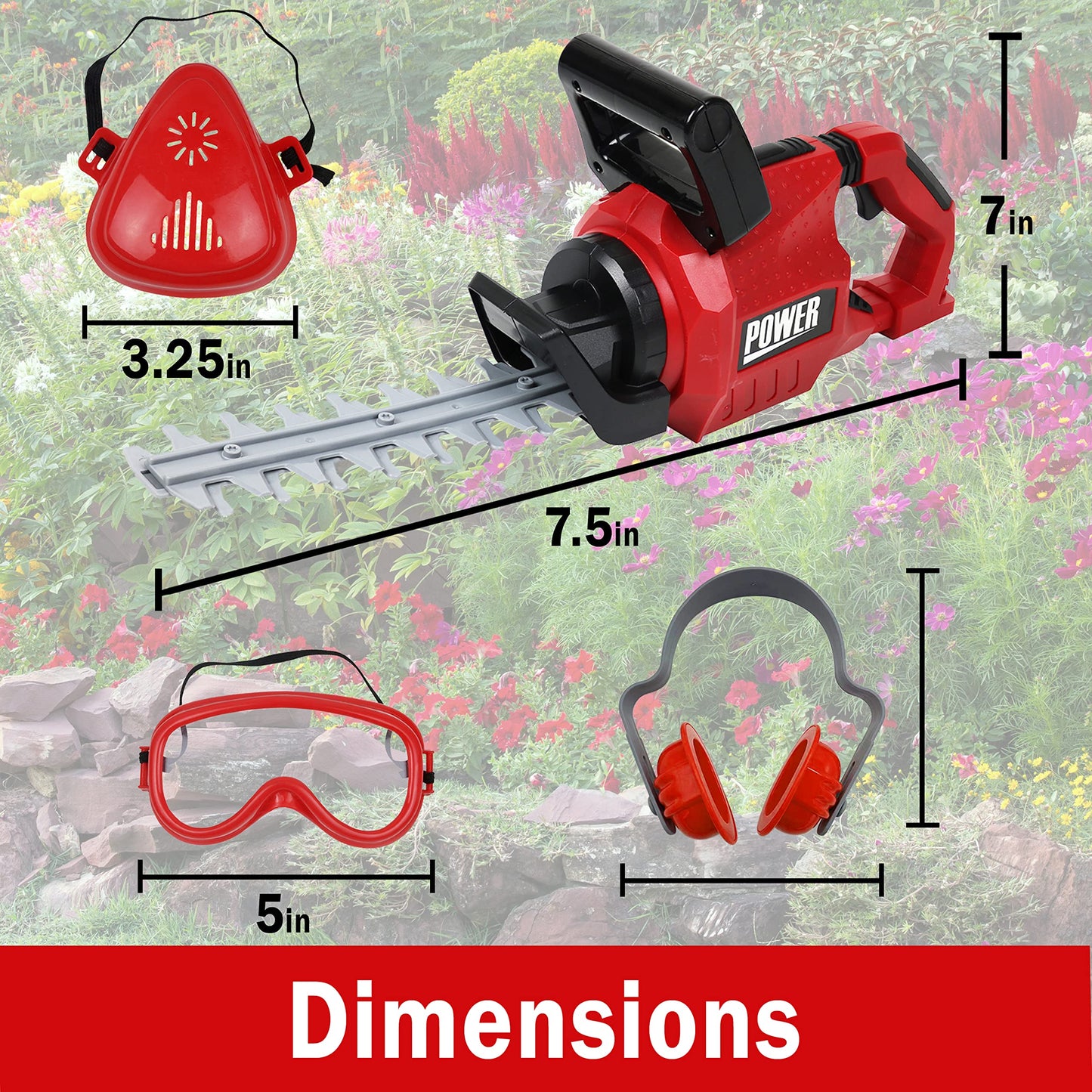 Teganplay Kids Hedge Trimmer | Toddler Landscaping Gardening Tools And Equipments | Includes Mask Safety Goggles And Earmuffs