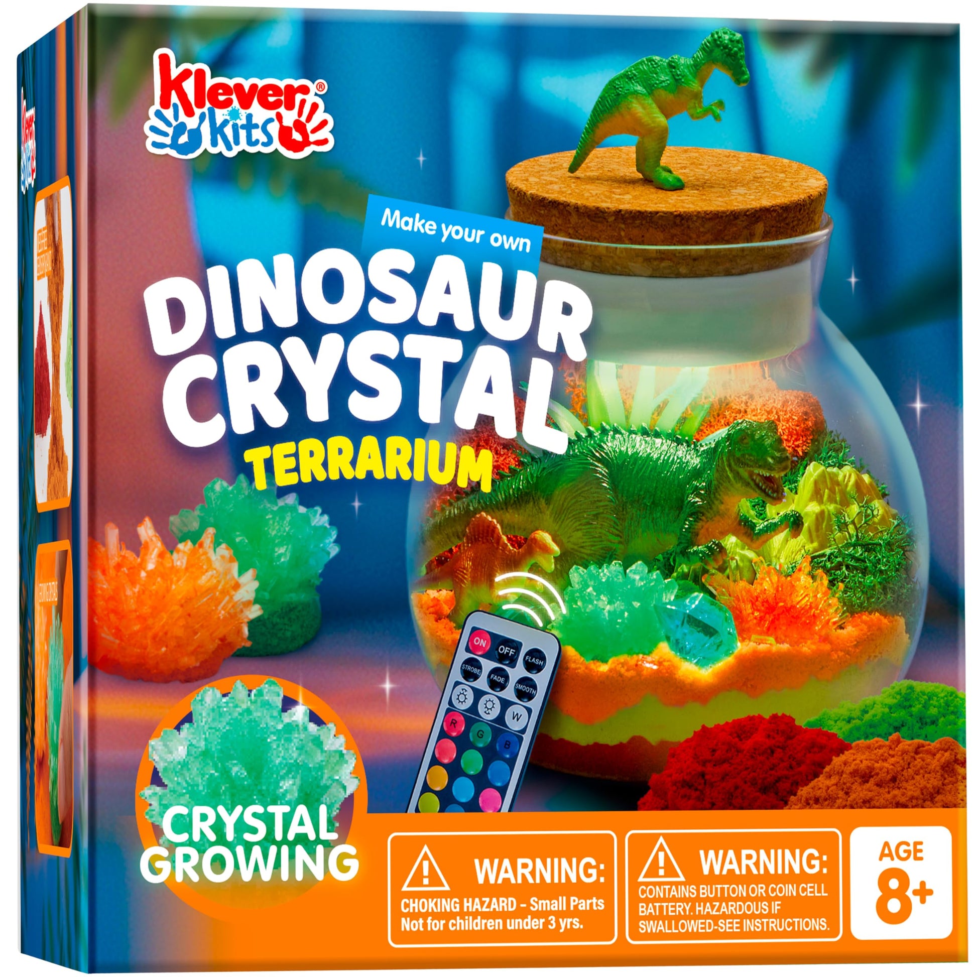 Klever Kits Make Your Own Dinosaur Crystal Terrarium Crafts Kit for Kids-Crystal Growing Science 12 Color LED Night Light Birthd
