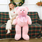 Morismos Giant Big Teddy Bear 4 Feet 47 Inch Life Size Pink Plush Bear With Big Bow And Embroidered Paws, Soft And Cute Teddy Be