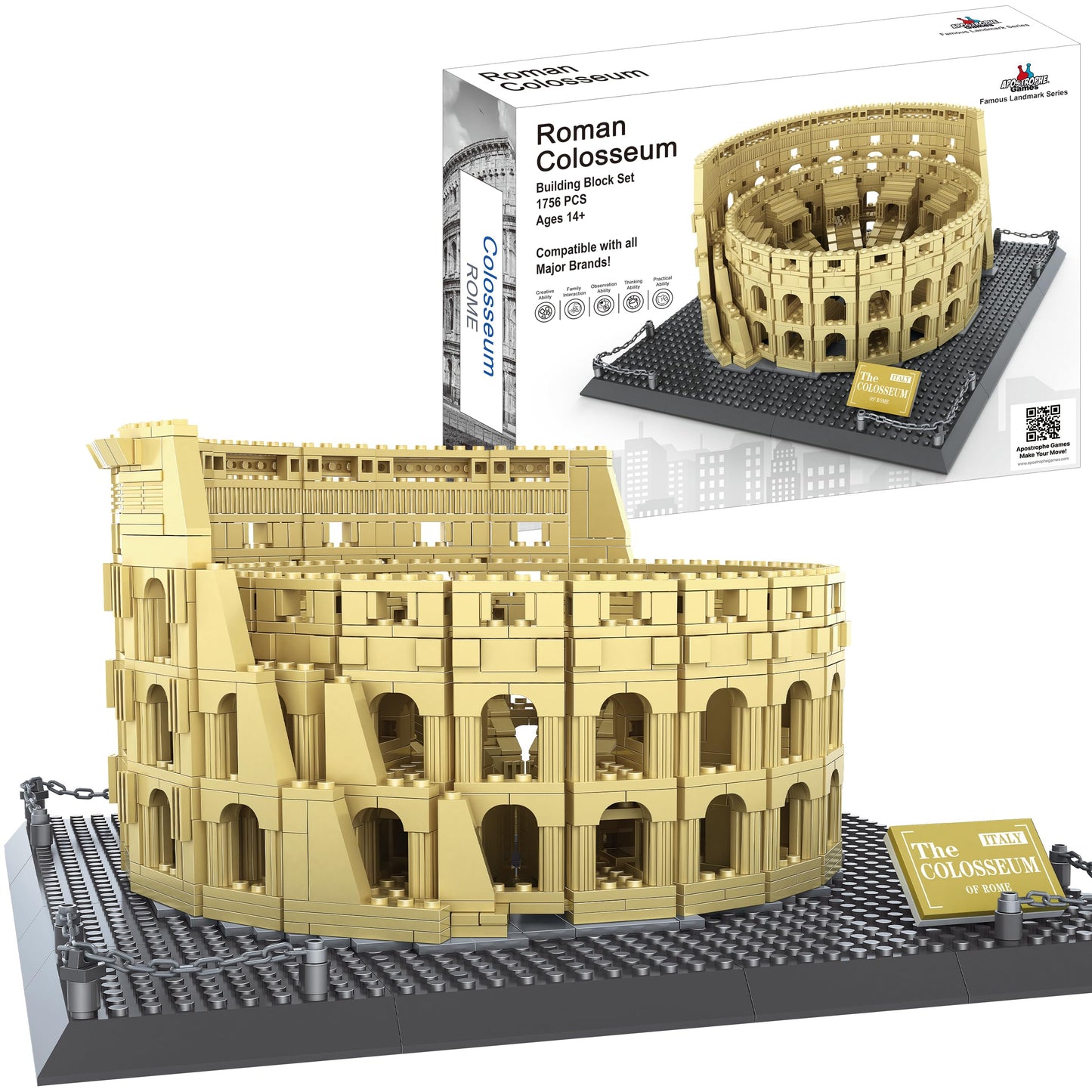 Apostrophe Games Roman Colosseum Building Block Set – 1756-Pieces Colosseum Model Building Blocks For Adults And Kids – Italy’S Colosseum Architecture Kit Famous Landmark Series