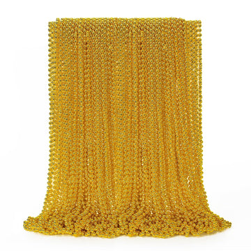 50Pcs Mardi Gras Beads, Gold Bead Necklace Stuff, 33'' Mardi Gras Christmas Beads Necklace Costume, Festival Parade Throw Access