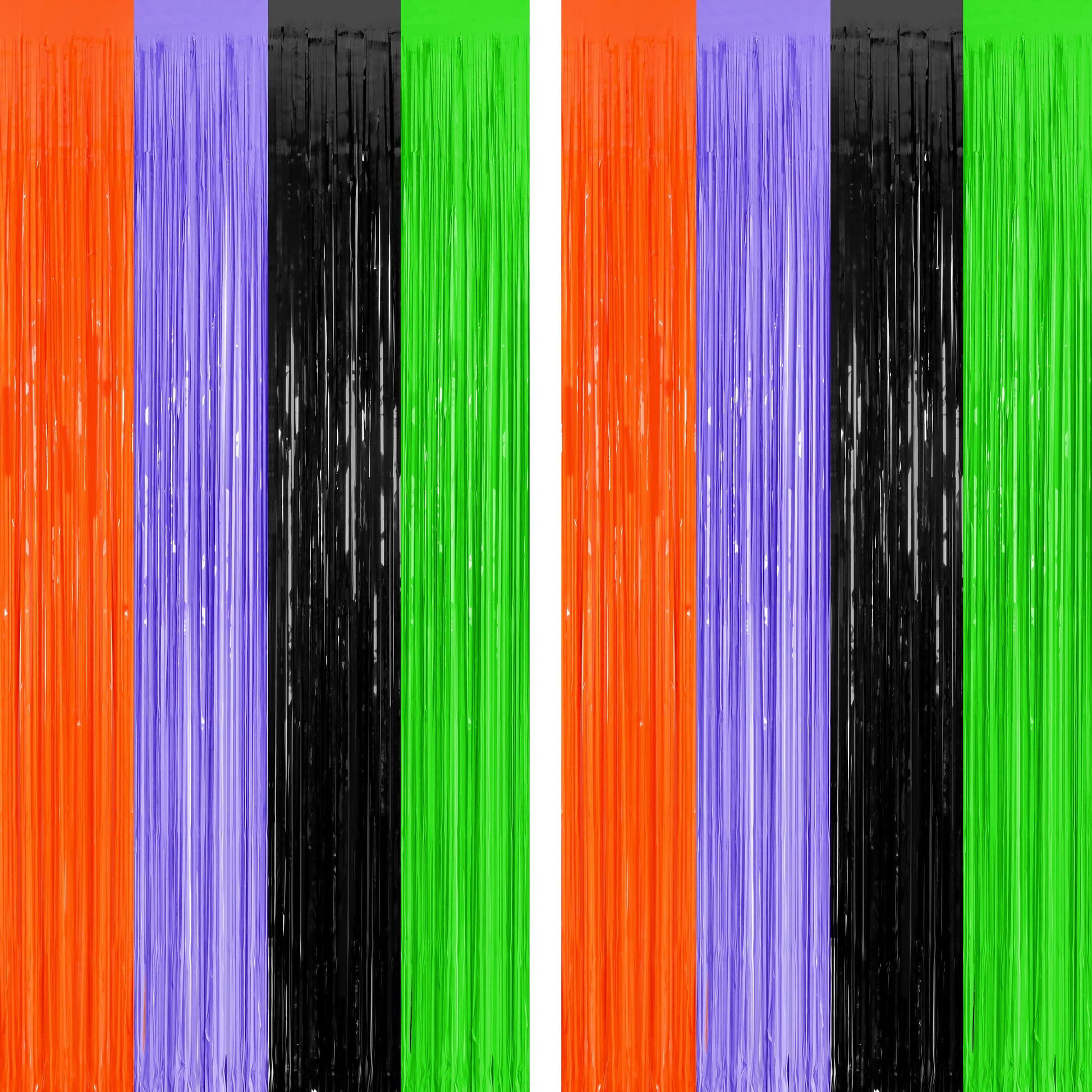 2 Pack Halloween Backdrop, 3.28 FT x 7.05 FT Orange Purple Black Green Party Streamer, Metallic Foil Curtains Tinsel Backdrop, H