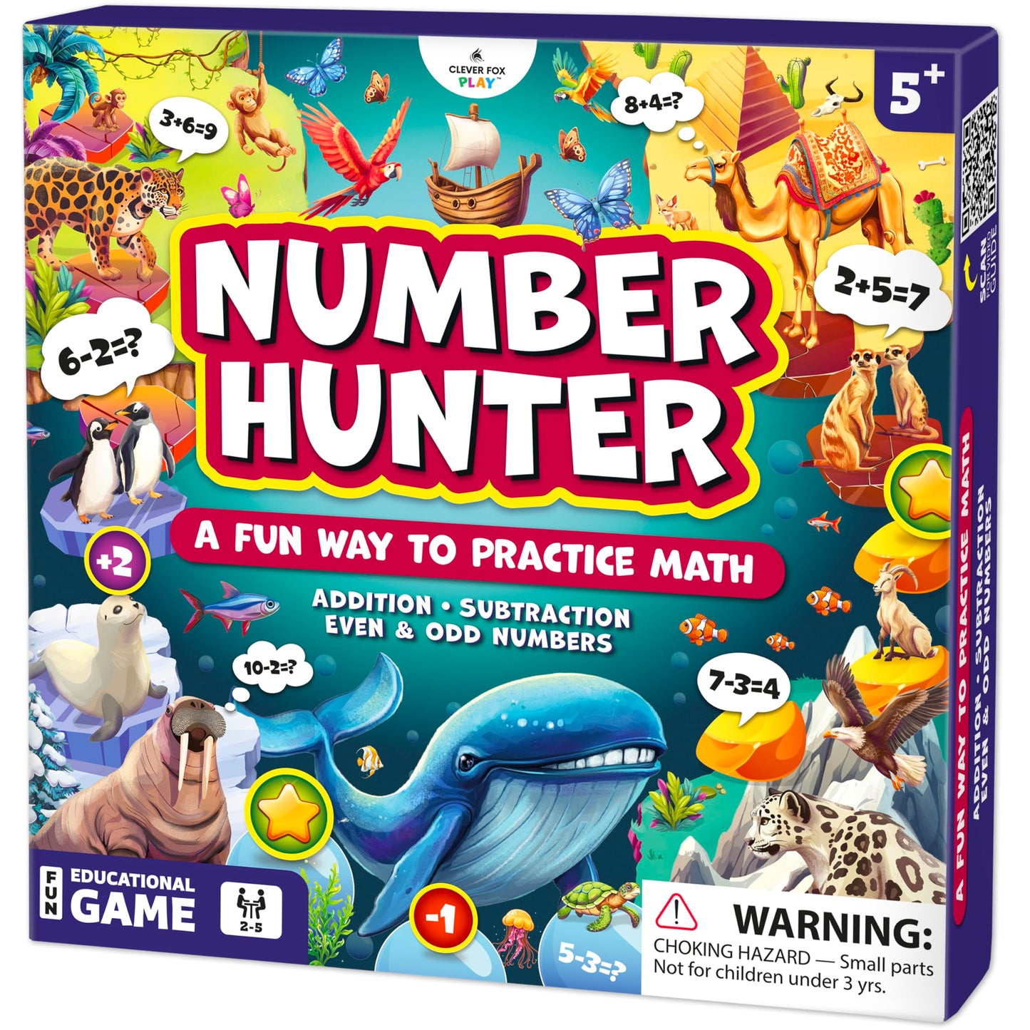 Number Hunter - Fun Kid Math Board Game For Learning Addition & Subtraction - Educational Indoor Game For Family Night, Preschoo