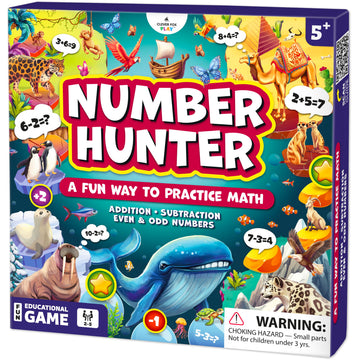 Number Hunter - Fun Kid Math Board Game For Learning Addition & Subtraction - Educational Indoor Game For Family Night, Preschoo