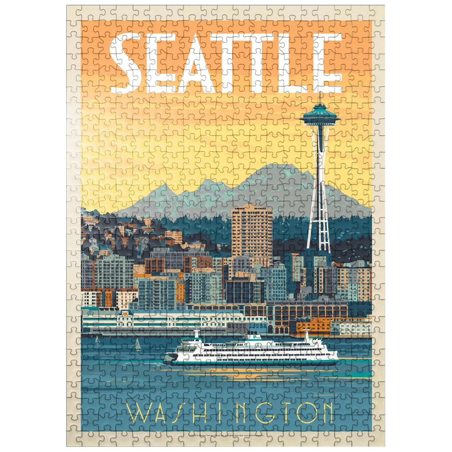 Mypuzzle Seattle, Wa: Ferry, Vintage Poster - Premium 500 Piece Jigsaw Puzzle For Adults