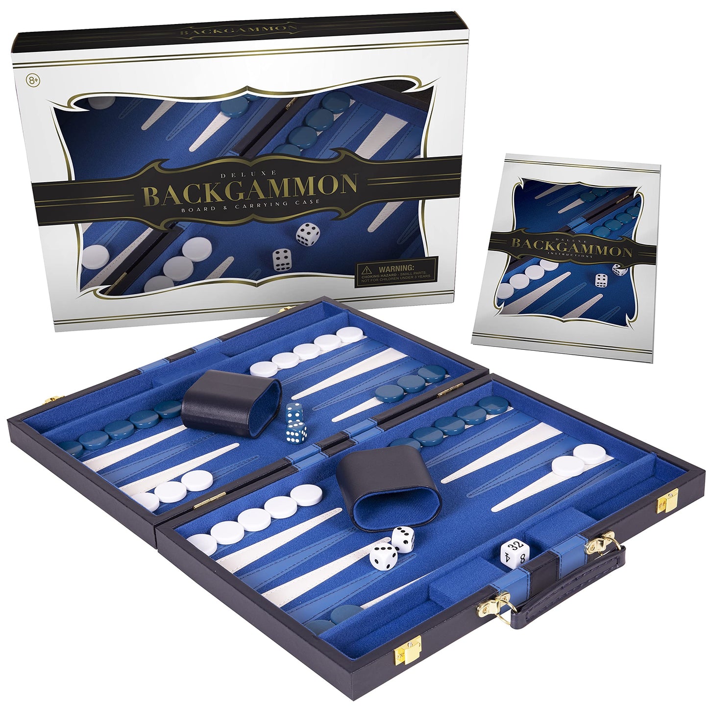Backgn Set 11 inch  Small - Classic Board Game for mature-themeds and Kids with enhanced Leather Case - Includes Strategy & Tip Guide (Blue)