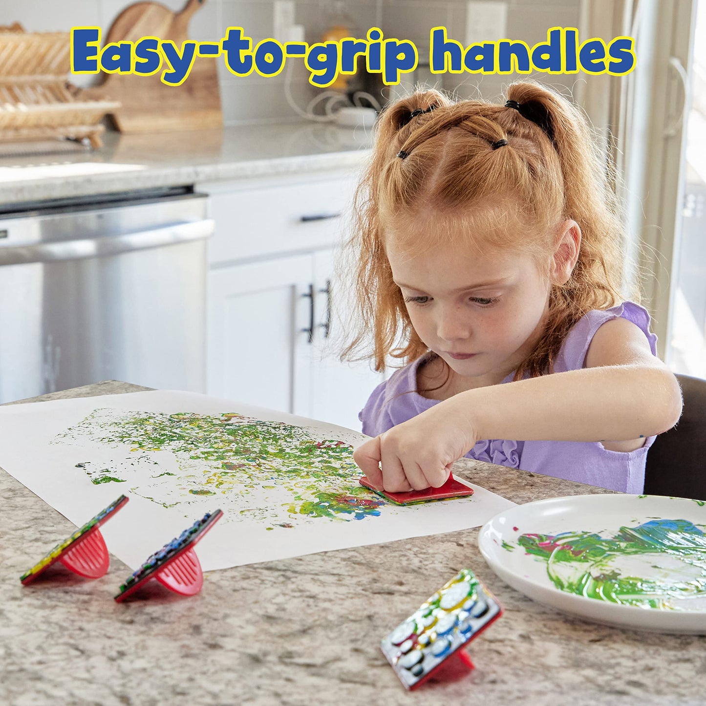 READY 2 LEARN Paint Effect Stamps - Set of 6 - Art Tools for Kids - Dots, Squiggly Lines, Stars, Waves, Bubbles, Polka Dots - Pa